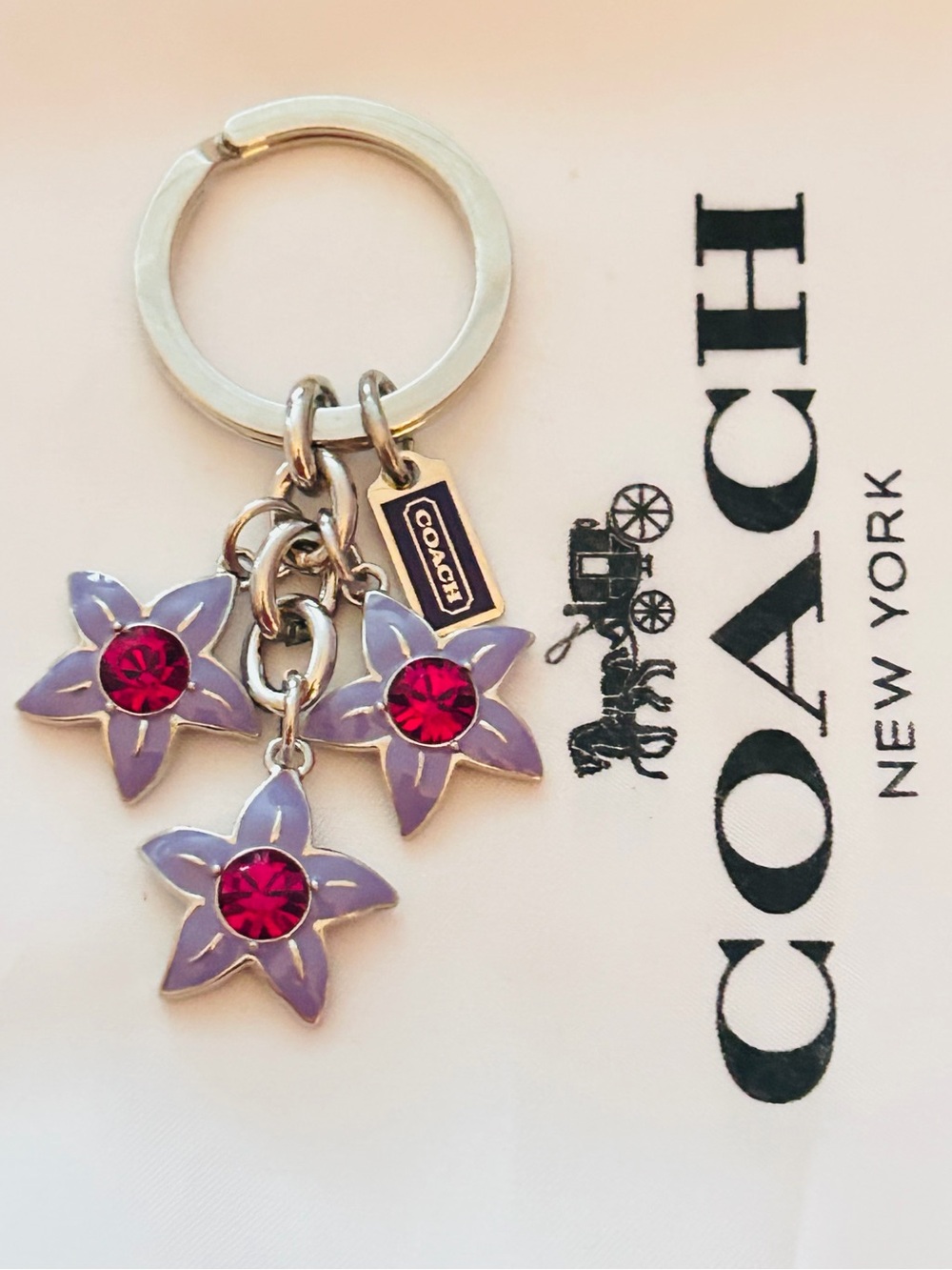 Coach Y2K Purple Dark Pink Flower Keychain/ Bag Charm